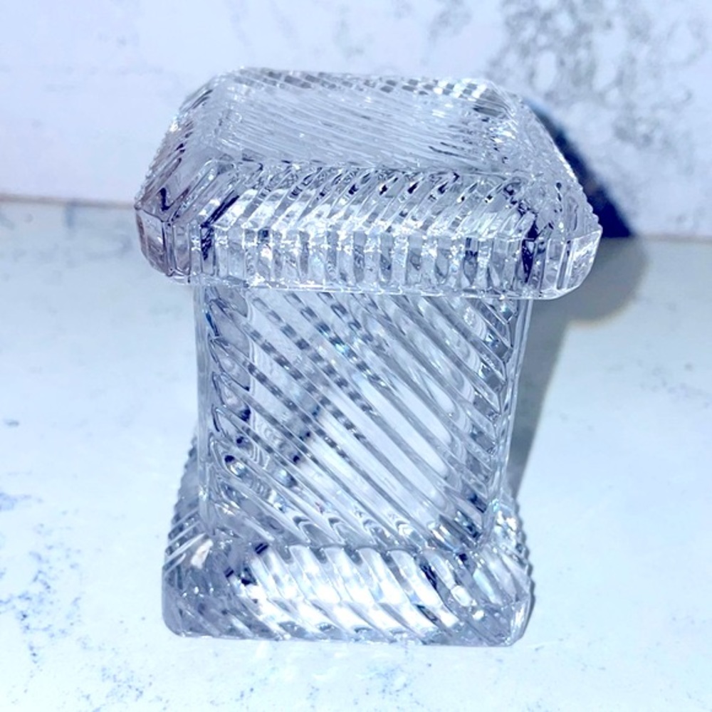 Cut Crystal Covered Trinket Jewelry Box Geometric Ribbed Pattern Vintage EUC